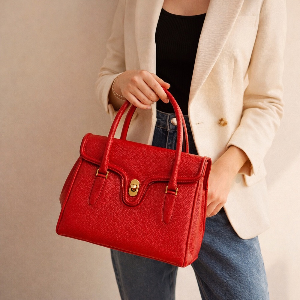 Vintage Righini Red Pebbled Leather Bag Made in Italy Via Condotti Quiet Luxury